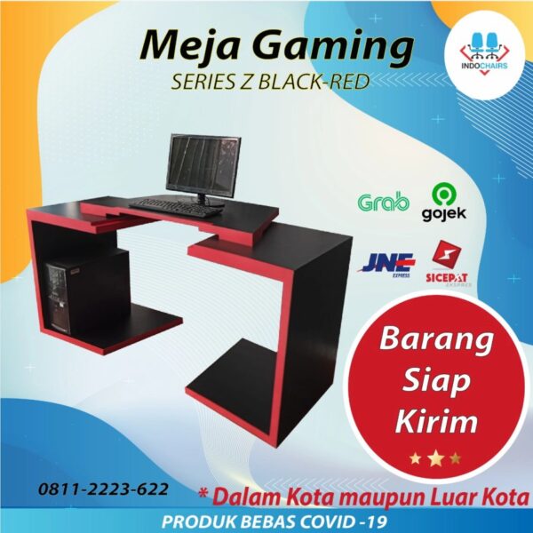 Meja Gaming Hanko Bandung Series Z Black-Red